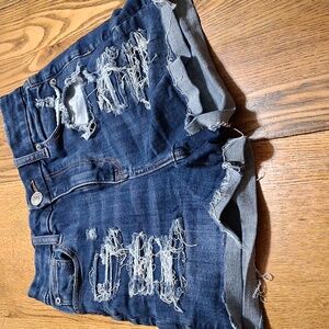 AMERICAN EAGLE JEANS SHORTS WOMENS 0 BLUE HIGH RISE Preowned Denim Distressed